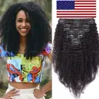 Double Weft Thick Afro Kinky Curly Clip in Human Remy Hair Extensions Full Head