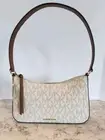 New MICHAEL KORS Laney Medium MK Logo Pouchette Shoulder/Crossbody $298 VANILLA