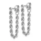14k White Gold Dangle Post Earrings | Designs by Nathan | 10 x 24mm | Rope Chain
