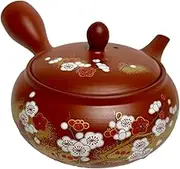 Japanese Kyusu Tokoname Teapot 12.1 Fluid Ounces, Red & White Plum Pattern m2007 (Red White Plum)