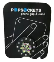 BLACK CUSTOM POPSOCKET WITH IRIDESCENT JEWELED RHINESTONE AND ACCENT SWAROVSKIS
