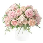 Fake Artificial Flowers, Peony Silk Hydrangea Bouquet Decor Plastic Pink