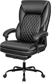 BestEra Executive Office Chair Big and Tall Foot Rest Ergonomic Home Office Desk Chairs Reclining High Back Leather Chair with Lumbar Support (Black)