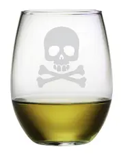 Susquehanna Glass Skull & Crossbones Set of Four 21oz Stemless Wine Glasses