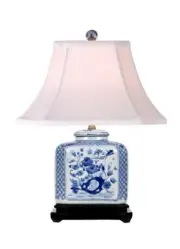 Blue and White Square Floral Porcelain Vase Table Lamp 19"