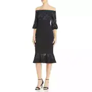 Aidan Mattox Black Off The Shoulder Mermaid Midi Dress size 2