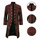 Handmade Men’s Red Brocade Goth Steampunk Victorian Frock Coat/USA