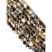 10mm Faceted Coffee Brown Fire Agate Gemstone Beads, 16" Long
