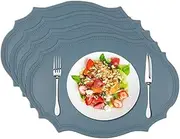 Placemats Set of 4, Faux Leather Table Mats, Heat Resistant Easy to Clean Wipeable Waterproof Washable Outdoor Placemats for Kitchen Dining Table Decorations, 17’’×12’’, Light Blue
