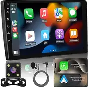 9" IPS Full Touch 4Core 2+32G Car Radio Audio Video Stereo Receivers for Double Din Raido Model with Wireless CarPlay Android Auto Backup Cam BT WiFi FM SWC PIP DSP USB GPS Navigation