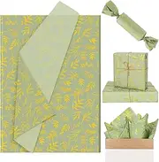 Whaline 100 Sheets Sage Green Eucalyptus Leaves Tissue Paper Gold Greenery Gift Wrapping Paper Bulk Botanical DIY Art Craft Paper for Packaging Wedding Birthday Baby Shower Bouquet, WH12580