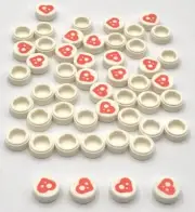 Lego 50 New White Tiles Round 1 x 1 with Coral Heart with White Spots Pattern