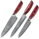 3Pcs Japanese Chef Knife + Bread Knife + Utility Knife VG10 Damascus Steel Knife