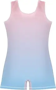 [GAIGEO] Girls Gymnastics Leotards Toddlers Blush Pink Light Sky Blue Gradient Leotards with Shorts Practice Biketard 2-3t
