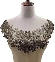 1 Pieces Neck Golden Embroidery Organza Mesh 3D Three Flower Lace Collar DIY Craft Sewing Lace Neckline Fabric（Gold/Black） Black/Gold