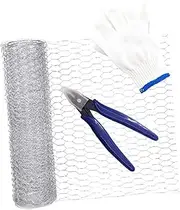 HIAKDOFT 1 Set Hexagonal Wire Net for Poultry Breeding Galvanized Chicken Wire Fencing with Cutting Pliers Gloves for Garden Protection and Livestock Management