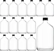Tebery 15 Pack Glass Flask Liquor Bottle with Black Caps, 12OZ Drink Bottles for Beer Milk Beverage Perfume Oil Sauce Whiskey Soda Liquid