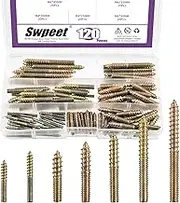 Swpeet 120Pcs 7 Sizes Color Zinc Hanger Bolts Assortment Kit, Double Headed Bolts, Self-Tapping Screw Hanger Bolts, Dowel Screw Bolts Threaded Rods Bolt Furniture Screws for Wood Furniture Joint