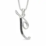 Enhanced Black Natural Diamond Accent "T" Initial Pendant in Sterling Silver