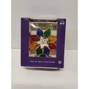 Christmas Tree Topper Star Faux Stained Glass Star Plastic MultiColor NIB