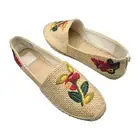 Tory Burch Sz 11 Women Raffia Flat Espadrilles Shoes Straw Natural Flower New