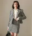 Set Wool Short Coat Jacket Skirt Plaid Blazer Plaid Skirt