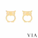 【VIA】白鋼耳釘 貓頭鷹耳釘/動物系列 可愛貓頭鷹造型白鋼耳釘(金色)