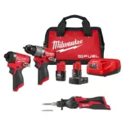 Milwaukee 12V Cordless Hammer Drill + Impact Driver Combo Kit w/ Soldering Iron
