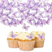 Edible Butterflies Cake Decorations,Geli 48 Pcs Purple Butterfly Cake Cupcake Toppers Wafer Paper butterfly for Wedding Birthday Party