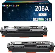 OFFICE-COLOR 2 Pack Replacement for HP 206A Black Toner Cartridge (with Upgraded Chip) W2110A for HP Color Laserjet Pro MFP M283cdw M283fdw M282nw M255dw,M255nw Toner Printer Ink