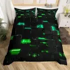 Blue Green Geometry Square Ombre Bedding Set Queen Size Kids 3D Rendering
