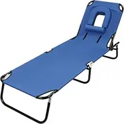 qorkhogr Tanning Chair,Patio Lounge Chair,Folding Beach Lounge Chair Adjustable Portable Chair with Face Hole for Home Garden Beach Patio Camping Poolside Lawn Office Nap Sleeping Blue