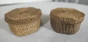 Pair Wicker Hexagon Storage Display Décor Trinket Basket w Lid 3.75" x 2-18" H