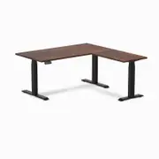 Desky L-Shape Sit to Stand American Rustic Pine Softwood Desk 1500x1550mm Matte Black Height Adjustable Leg