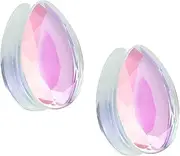 [Pierced Owl] Teardrop Shaped Iridescent Glass Faceted Double Flared Plugs, Sold as a Pair