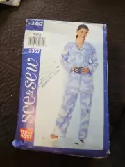 BUTTERICK 3357 EASY SEE & SEW PAJAMAS TOP PANTS PATTERN-UNCUT-XS-S-M