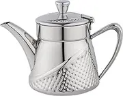 Café Olé Arabica AHT-013 Hammered Teapot, 13 oz, 380 ml, 18/10 Stainless Steel, Cool Touch Handle and Button, Mirror Polished