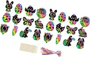 24 Pieces Easter Scratch Paper Set Hanging Decoration Ornament Scratch Art