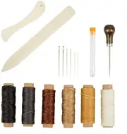 Set of 16 Bookbinding Tools, Bone Folder Creaser Waxed Linen Thread Wood