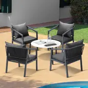 Livsip 5PC Outdoor Patio Set Garden Bistro Set Dining Chairs 70cm White Table