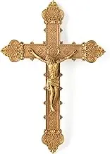 BC Catholic Crucifix Wall Cross, Jesus Christ Religious Home Decor, Catholic Wedding Gift, Gold Color Finish, 12"H Hand-painted by Buildclassic