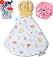 Malarkey Kids Trio Teething Bundle for Baby Girl, X1 Pastel Pink (MM07PH), X1 P