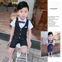 在飛比找蝦皮購物優惠-台灣現貨❤️男童禮服花童西裝套裝 兒童條紋西裝夏季短袖馬甲短