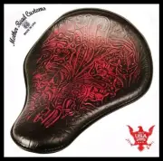 Spring Seat Chopper Bobber Harley Sportster Honda 13x15 Ant Red Tooled Leather
