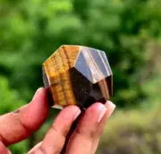 Yellow Tiger Eye Dodecahedron Sphere Reiki Chakra Healing Meditation Crystal