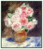 Renoir's Vase of Pink Roses Flowers Counted Cross Stitch Chart Pattern