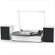 White Retro Vinyl Record Player External Stereo Speakers Bluetooth Output USB & AUX Input