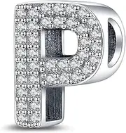[Mon & Sons] A-Z Alphabet Letter Name Initial Tag Personalised Monogram Surname Birthday Charm Bead Pendant 925 Sterling Silver Compatible With Pandora Charm Moments Bracelet