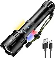 ASORT LED Torch Rechargeable, Super Bright Flashlight 10 Modes with COB Work Light, Adjustable Focus, Water Resistant, Lightweight Handheld Torch for Camping, Running, Dog Walking, Emergency