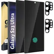 2 PCS Privacy Tempered Glass Screen Protector + 2 PCS Camera Lens-For Galaxy S23 Ultra